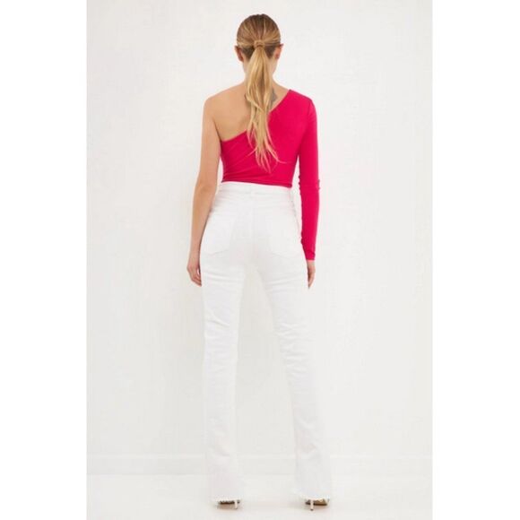 Endless Rose Sz. L New Fuchsia Shirred One Shoulder Bodysuit - Picture 4 of 13